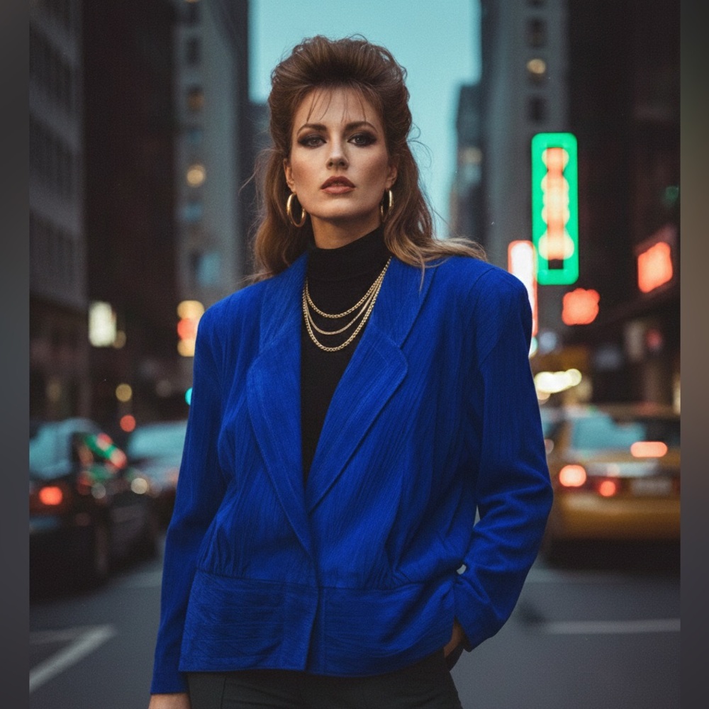 VTG Avanti Royal Blue Suede Jacket M 80s Shoulder Pads Yugoslavia